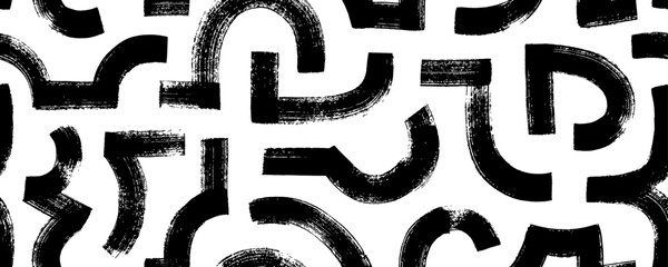 Antique geometric seamless pattern with bold arched brush strokes and maze lines.