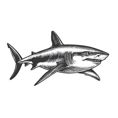 Fototapeta premium Illustration of a shark in a detailed, vintage style.