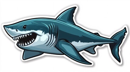 Obraz premium Illustration of a fierce-looking shark, showcasing its sharp teeth and sleek body, perfect for aquatic-themed designs.
