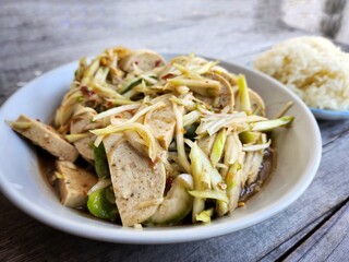 Papaya salad spicy and sticky rice Thai food