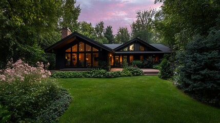 minimalist one-story house with large yard