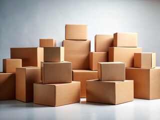 Fototapeta premium Sustainable Brown Cardboard Packaging Boxes Mockup - Eco-Friendly Product Packaging on White Background