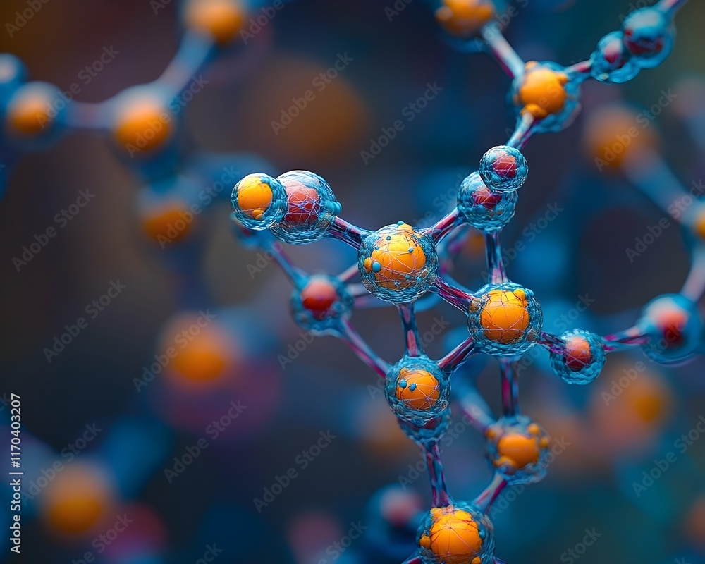 Poster microscopic molecular structure: 3d render of atom network