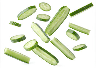 Cucumber sticks, On isolated white background. Clipping path - full depth