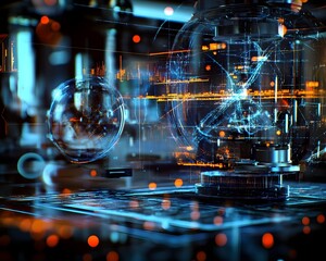 Futuristic DNA Hologram in Science Lab: Genetic Research and Technological Innovation