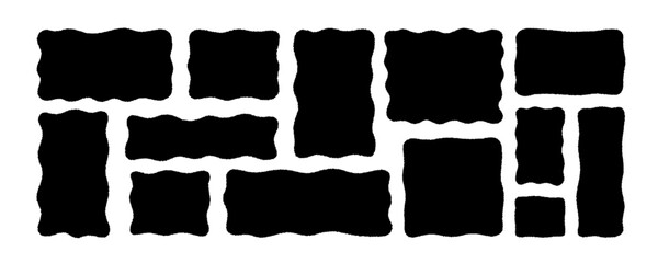 Set of wavy organic rectangles and squares. Hand drawn vector geometrical shapes, funky frames for text and pictures. Empty speech bubbles. Irregular organic shapes set for social media stories.