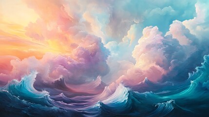 Pastel Cloudscape Over a Dramatic Ocean Scene