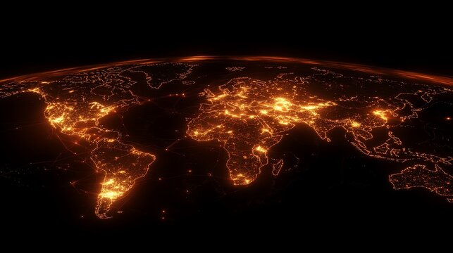 Global night lights, illuminated world map, space view