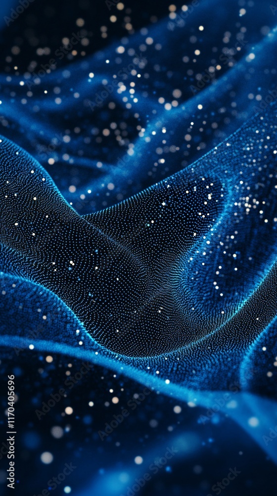 Aufkleber an abstract view of flowing waves in deep blue, illuminated by sparkling particles, creating a sense