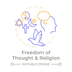 Religion freedom and thought duo tone concept icon. Personal faith, worship. Culture, opinion. Round two color outline illustration. Abstract vector design. Easy to use in infographic, presentation
