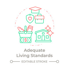 Adequate living standards duo tone concept icon. Human rights. Education, ownership. Round two color outline illustration. Abstract vector design. Easy to use in infographic, presentation