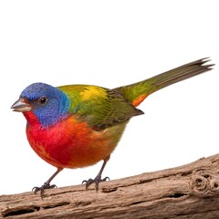 Painted Buntingon piece of wood isolated on white background