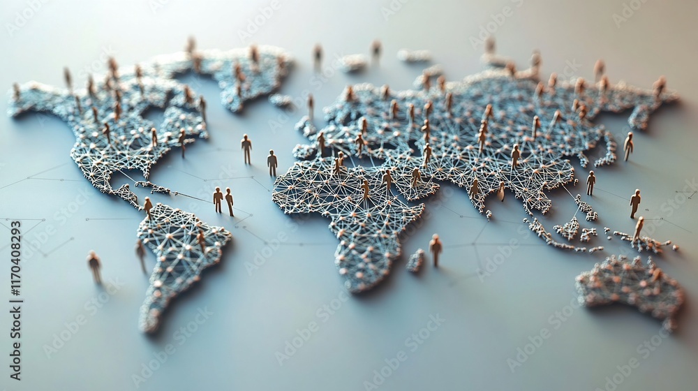Poster global network: humanity's interconnectedness visualized through a miniature world map illustrating 