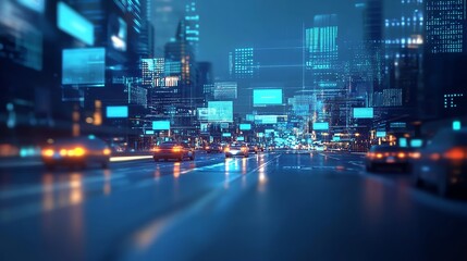Obraz premium Night City Highway: Futuristic Digital Data Stream