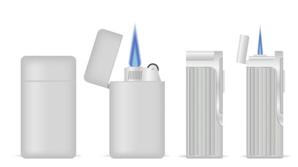 Set illustration of Pocket Gas Lighters with Flame   