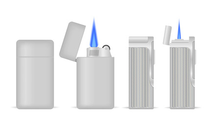Set illustration of Pocket Gas Lighters with Flame   