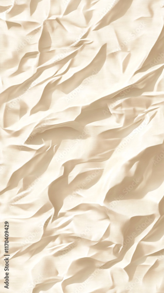 Poster close-up of textured, crumpled beige fabric, creating a soft and elegant appearance.
