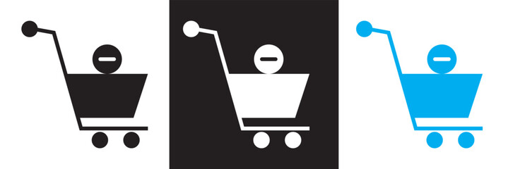 Take Out Remove from Shopping Cart icon. Shopping cart with minus icon.   isolated on white and black background. vector illustration. EPS 10 © KD Vector Studio