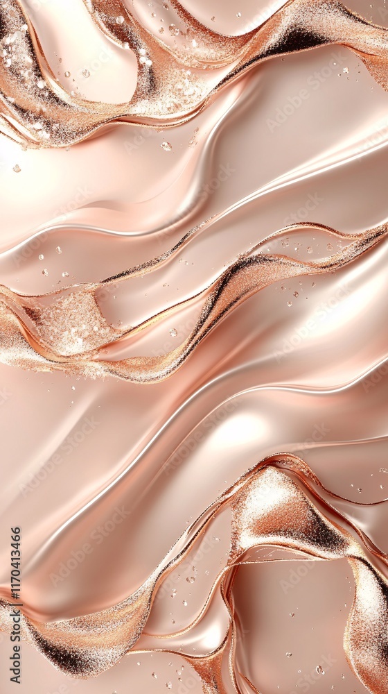 Poster a stunning abstract composition of flowing rose gold liquid with bubbles, creating a mesmerizing and