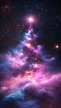 Fototapeta Mesmerizing cosmic nebula resembling a vibrant tree against the backdrop of a starry universe