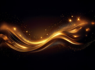 Obraz premium Elegant golden wave flowing across a dark background, shimmering with bright particles. Luxurious and abstract design.