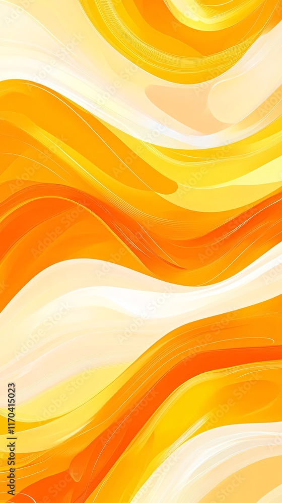Poster a vibrant abstract pattern featuring flowing waves in shades of yellow and orange, creating a warm a