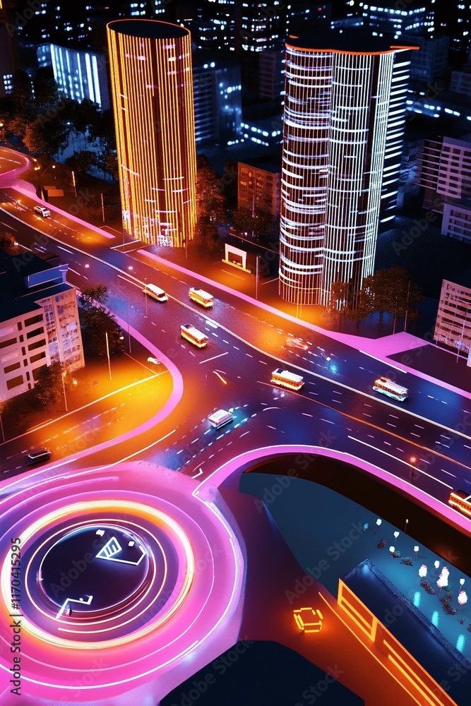 Poster a futuristic 3d digital twin map illustrating real-time spatial connections.
