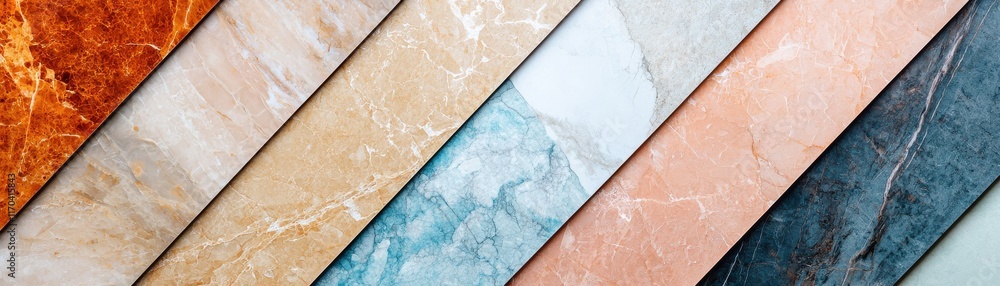 Poster a vibrant array of marble tiles showcasing various colors and textures, ideal for interior design an
