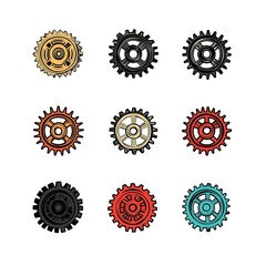 A grid of colorful gears representing mechanical components.
