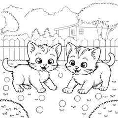 two kittens playing in the yard