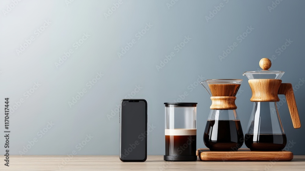 Poster a smartphone controlling the temperature of a smart coffee maker.
