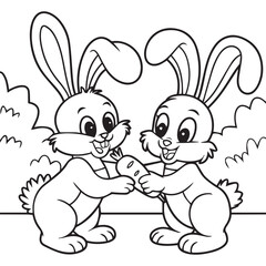 two rabbits holding a carrot 