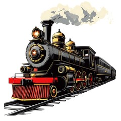 A vintage steam locomotive with smoke, symbolizing transportation history.