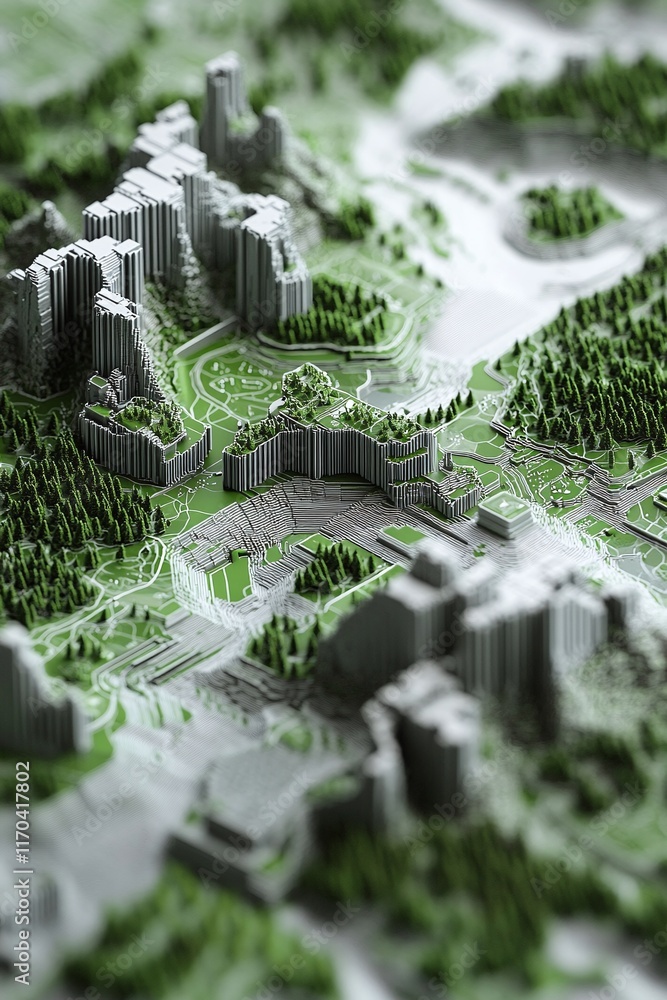 Aufkleber a layered 3d map with dynamic weather overlays and gis network pathways.