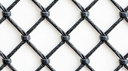 Fototapeta premium Maschendrahtzaun in Nahaufnahme, weißer Hintergrund 