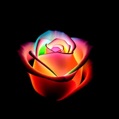 Colorful glowing roses, Black background image 