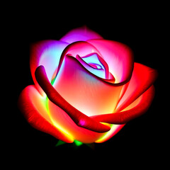 Colorful glowing roses, Black background image 