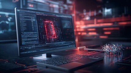 A photograph showcasing the simulation of quantum algorithms on a virtual twin overlaying a complex quantum computing infrastructure