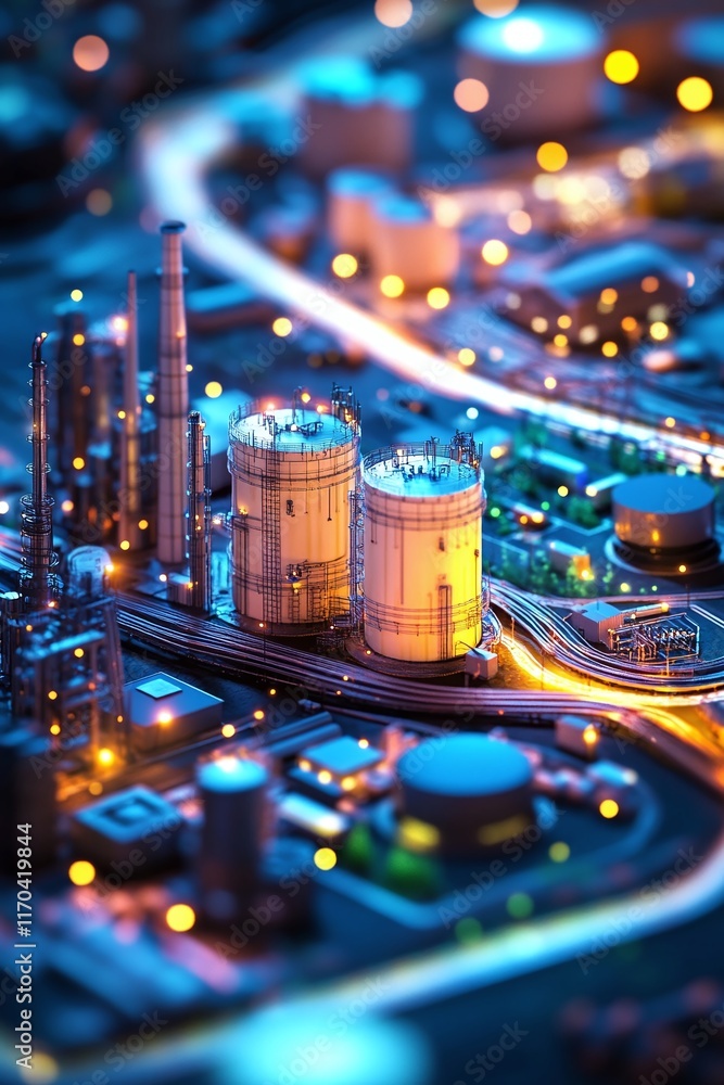 Aufkleber a vibrant 3d map of industrial zones with highlighted gis network paths.