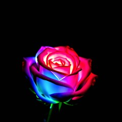 Colorful glowing roses, Black background image 