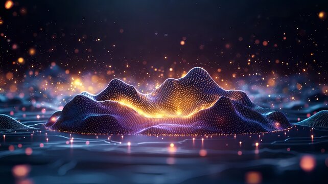 A dynamic rendering of quantum annealing systems solving complex optimization problems surrounded by a glowing particle cloud leaving copy space at the bottom right for text overlay