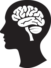 Icon brain in human head, simple design, graphic black on white background
