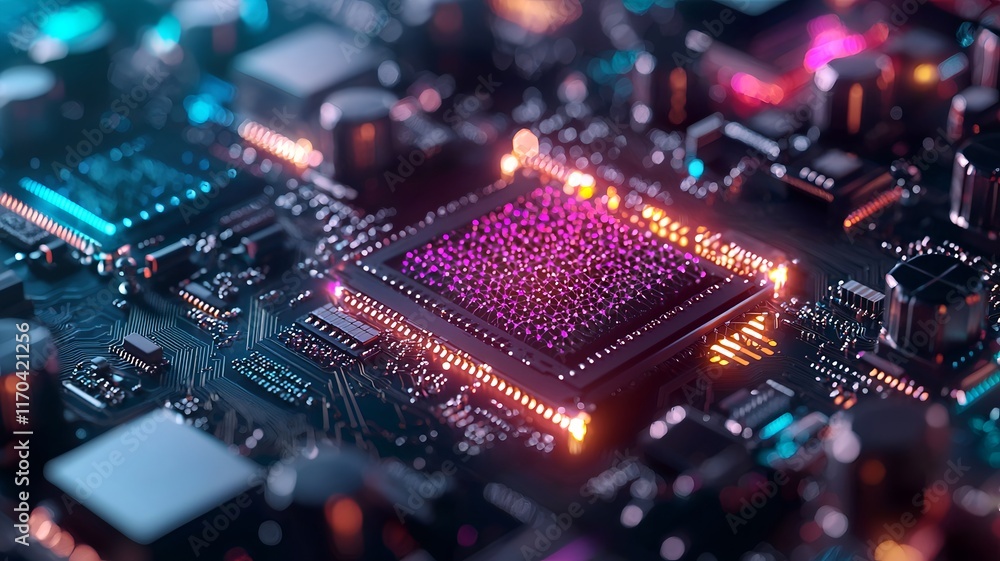 Poster vibrant quantum dot array glowing at nanoscale symbolizing quantum computation technology for scient