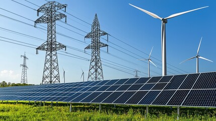 Sustainable Energy: Solar Panels, Wind Turbines, and Power Lines