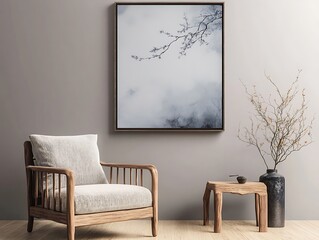 framed wall art mockup on bare wall with minimalist vibe