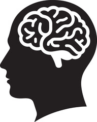 Icon brain in human head, simple design, graphic black on white background