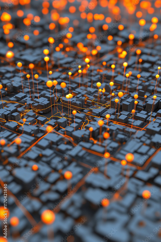 Poster an urban-centric 3d gis map illustrating dynamic population networks.