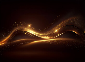 Elegant golden waves shimmer on a dark background, sparkling with glittering dust and light.  The flowing lines create a luxurious and sophisticated feel.