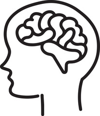 Icon brain in human head, simple design, graphic black on white background