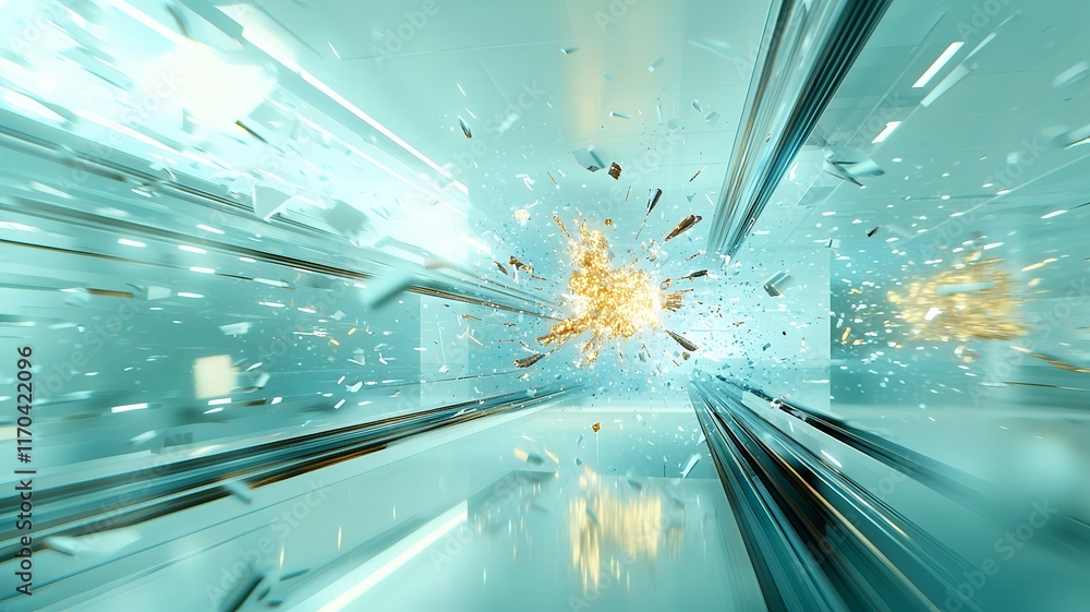 Poster Dynamic virtual twin simulation showcasing the quantum phase transitions within a superconducting material displayed with abstract energy fields and leaving copy space on the top left